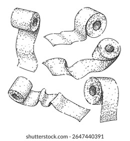 rolo de papel higiênico desenhado à mão. higiene do banheiro, absorvente macio, marca ecofriendly papel higiênico rolo esboço vetor. ilustração preta isolada