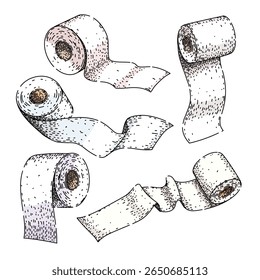 rolo de papel higiênico desenhado à mão. higiene do banheiro, absorvente macio, marca ecofriendly rolo de papel higiênico esboço vetor.