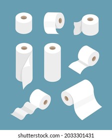 Toilet paper roll set. Use for toilet, bathroom, kitchen. Modern flat icons in a trendy flat style. Vector illustration.