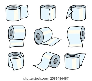 Toilet paper roll set. Vector cartoon illustration. Isolated on white.