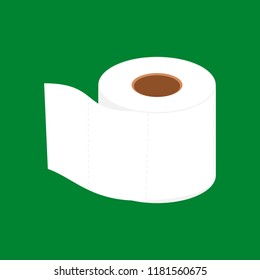 Toilet paper roll with a straight first sheet pointing left and a green background.