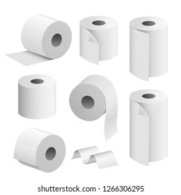 Toilet paper roll tissue. Toilet towel icon isolated realistic illustration. Kitchen wc whute tape paper.