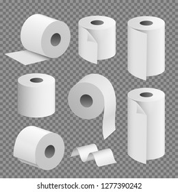 Toilet paper roll tissue. Toilet towel icon isolated realistic illustration. Kitchen wc whute tape paper.