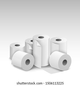 Toilet paper roll tissue. Toilet towel icon isolated realistic illustration. Kitchen wc white tape paper.