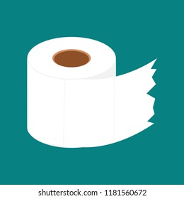 Toilet paper roll with a torn first sheet pointing right and a teal/blue background.