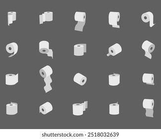 Toilet paper roll or tube icon design, template for wc. Bathroom hygiene icons, kitchen cleaning towel. Blank soft scroll product.