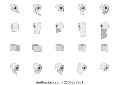 Toilet paper roll or tube icon design, template for wc. Bathroom hygiene icons, kitchen cleaning towel. Blank soft scroll product.