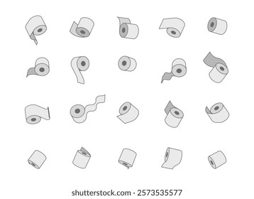 Toilet paper roll or tube icon design, template for wc. Bathroom hygiene icons, kitchen cleaning towel. Blank soft scroll product.