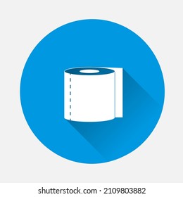 Toilet paper roll vector icon on blue background. Flat image with long shadow.