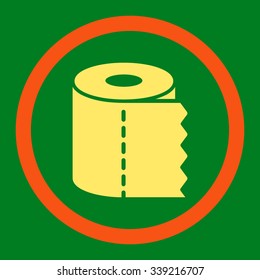 Toilet Paper Roll vector icon. Style is bicolor flat rounded symbol, orange and yellow colors, rounded angles, green background.