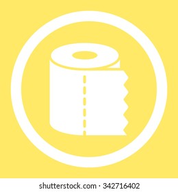 Toilet Paper Roll vector icon. Style is flat rounded symbol, white color, rounded angles, yellow background.