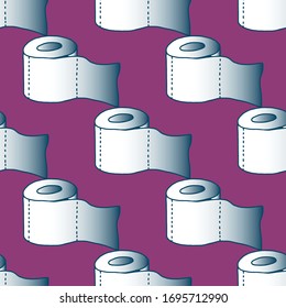 Toilet paper roll vector seamless pattern. Hand drawn doodle illustration. For print, web, fashion fabric, all over print.