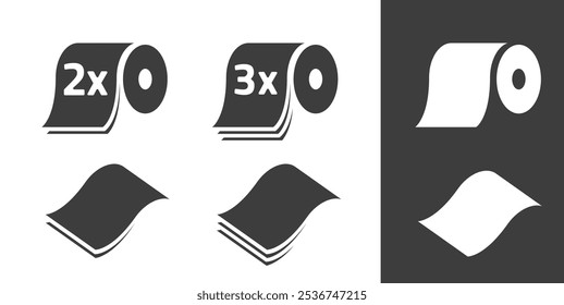 Toilet paper rolls 2 3 layers icon simple vector pictogram illustration set, napkin cloth or towel double triple soft layered symbol sign solid glyph style modern design image clip art