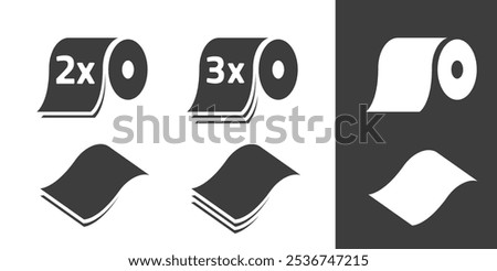 Toilet paper rolls 2 3 layers icon simple vector pictogram illustration set, napkin cloth or towel double triple soft layered symbol sign solid glyph style modern design image clip art