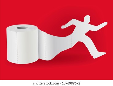 
Toilet paper with running man.
Illustration of silhouette of running man unwinding toilet paper. Vector available.