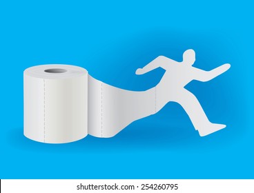 Toilet paper with running man. Silhouette of running man taking off from a roll of toilet paper. Concept for presenting of hygiene supplies.Vector illustration. 