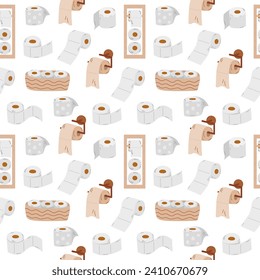 Toilet paper seamless pattern in cartoon style