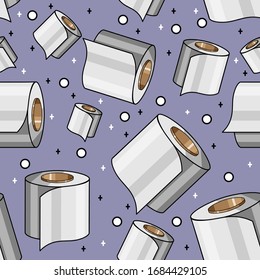 Toilet paper seamless pattern on the blue background