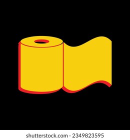 Toilet Paper sign. 3D Extruded Yellow Icon with Red Sides a Black background. Illustration.