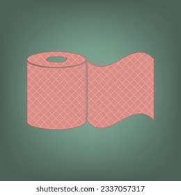 Toilet Paper sign. Apricot Icon with Brick Red parquet floor graphic pattern on a Ebony background. Feldgrau. Green. Illustration.