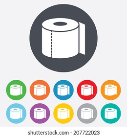 Toilet paper sign icon. WC roll symbol. Round colourful 11 buttons. Vector