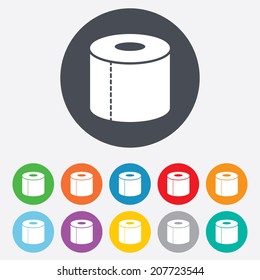 Toilet paper sign icon. WC roll symbol. Round colourful 11 buttons. Vector