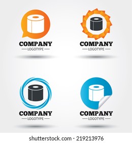 Toilet paper sign icon. WC roll symbol. Business abstract circle logos. Icon in speech bubble, wreath. Vector