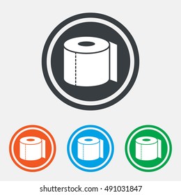Toilet paper sign icon. WC roll symbol. Graphic design web element. Flat toilet paper symbol on the round button. Vector