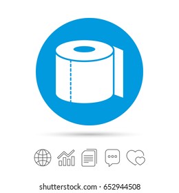 Toilet paper sign icon. WC roll symbol. Copy files, chat speech bubble and chart web icons. Vector