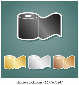 Toilet Paper sign. Set of metallic Icons with gray, gold, silver and bronze gradient with white contour and shadow at viridan background. Illustration.