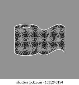 Toilet Paper Sign. Vector. Black Maze Filled Icon With White Border At Gray Background.