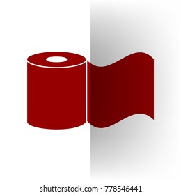 Toilet Paper sign. Vector. Bordo icon on white bending paper background.