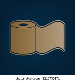 Toilet Paper Sign. Vector. Golden Icon And Border At Dark Cyan Background.