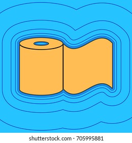 Toilet Paper sign. Vector. Sand color icon with black contour and equidistant blue contours like field at sky blue background. Like waves on map - island in ocean or sea.