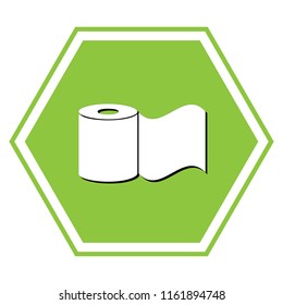Toilet Paper sign. Vector. White icon with black shadow at yellow green honeycomb on white background.