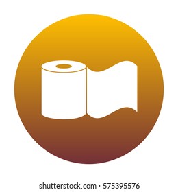 Toilet Paper sign. White icon in circle with golden gradient as background. Isolated.