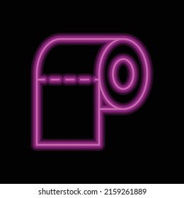 Vector de iconos simple de papel higiénico. Diseño plano. Estilo de neón morado sobre fondo negro.ai