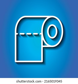 Toilet paper simple icon vector. Flat design. White icon with shadow on blue background.ai