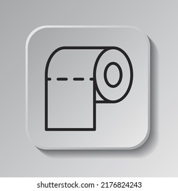 Toilet paper simple icon vector. Flat design. Black icon on square button with shadow. Grey background.ai