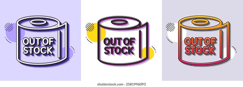 Toilet paper tissue roll line icon. Halftone dotted pattern. Gradient icon with grain shadow. Out of stock sign. Coronavirus shopping panic symbol. Line toilet paper icon. Various designs. Vector