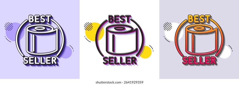 Toilet paper tissue roll line icon. Halftone dotted pattern. Gradient icon with grain shadow. Best seller sign. Coronavirus shopping panic symbol. Line toilet paper icon. Various designs. Vector