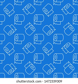 Toilet Paper vector geometric linear seamless pattern with blue background