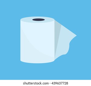 Toilet paper web banner flat design style. Paper roll for hygiene toilet or restroom or bathroom, sanitary wipe soft clean for lavatory, fresh accessories cleanse for care, vector illustration