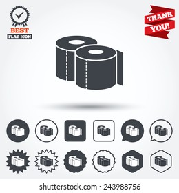 Toilet papers sign icon. WC roll symbol. Circle, star, speech bubble and square buttons. Award medal with check mark. Thank you. Vector