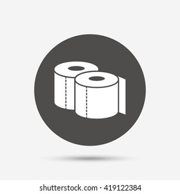 Toilet papers sign icon. WC roll symbol. Gray circle button with icon. Vector