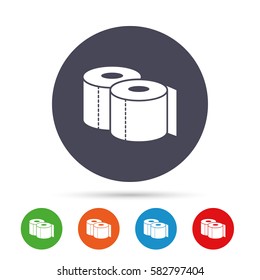 Toilet papers sign icon. WC roll symbol. Round colourful buttons with flat icons. Vector