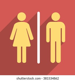 Toilet People long shadow vector icon. Style is a flat light symbol on a red square background.