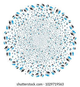 Toilet Persons burst sphere. Object pattern done from random toilet persons symbols as fireworks globula. Vector illustration style is flat iconic symbols.