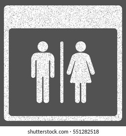 Toilet Persons Calendar Page grainy textured icon for overlay watermark stamps. Flat symbol with dust texture. Dotted vector white ink rubber seal stamp with grunge design on a gray background.