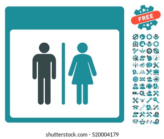 Toilet Persons Calendar Page icon with bonus tools icon set. Vector illustration style is flat iconic symbols, soft blue, white background.